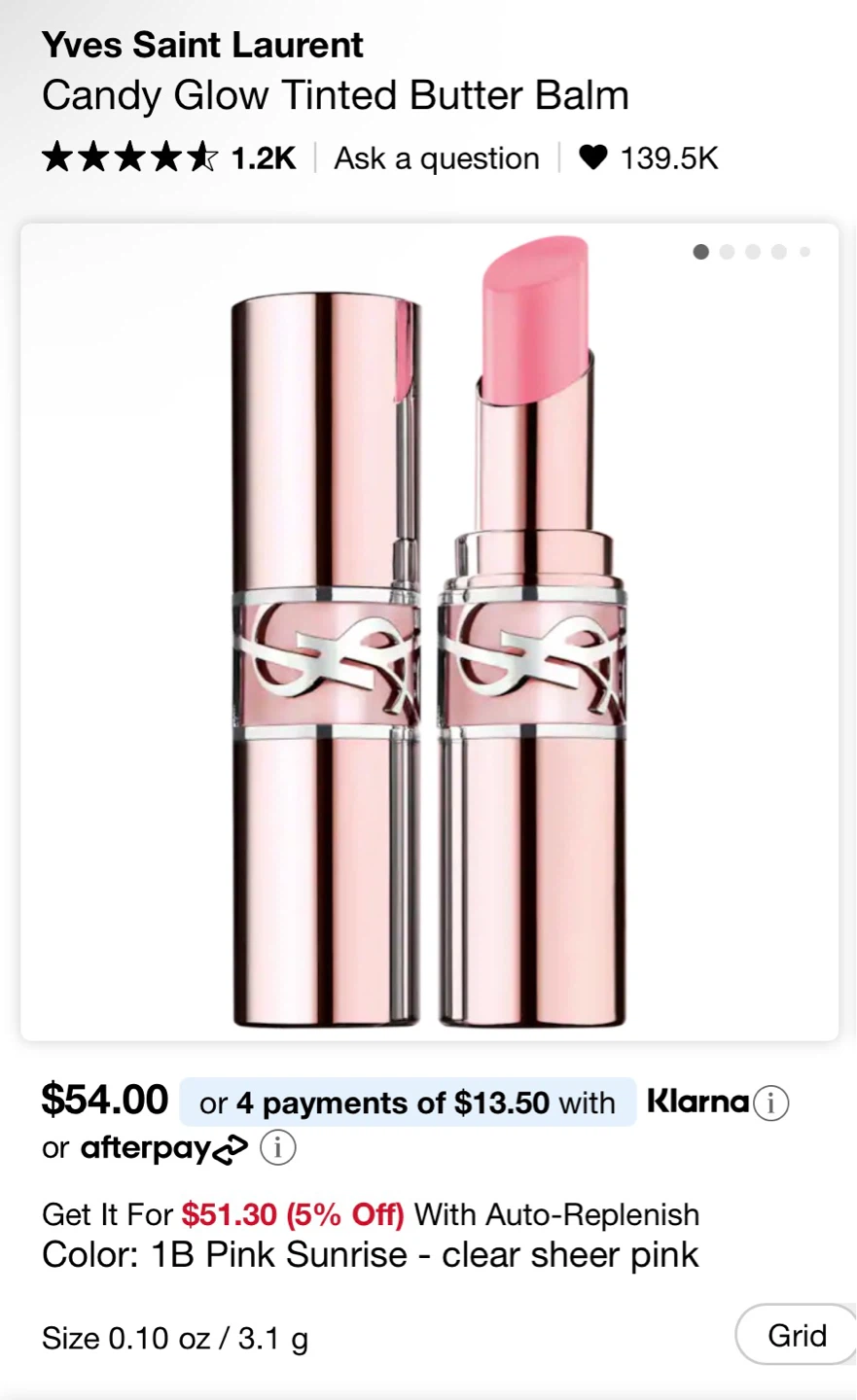 Yves Saint Laurent Candy Glow Tinted Butter Balm 1B Pink Sunrise