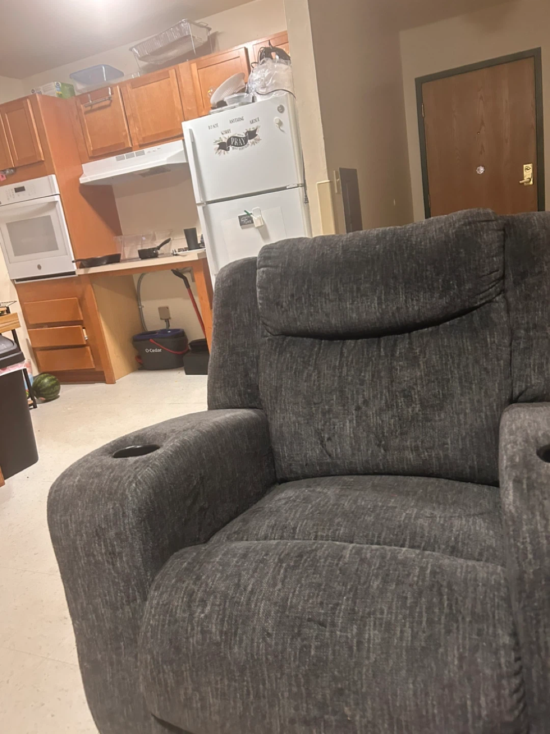 Gray Recliner with Cup Holders