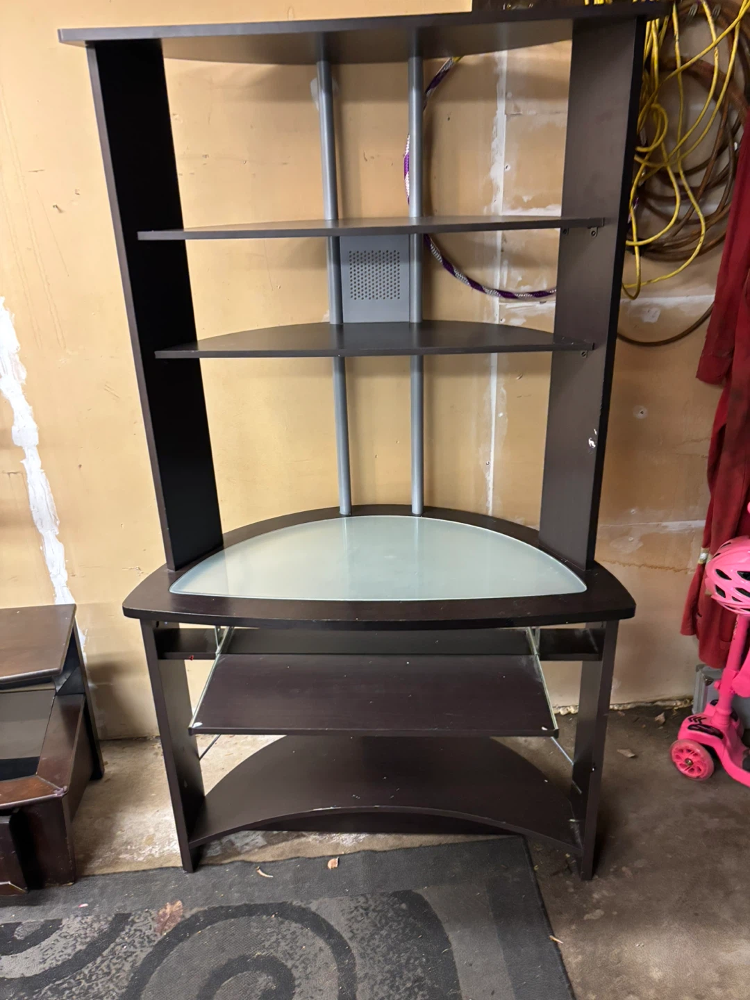 Corner Desk with Shelving and Glass Top