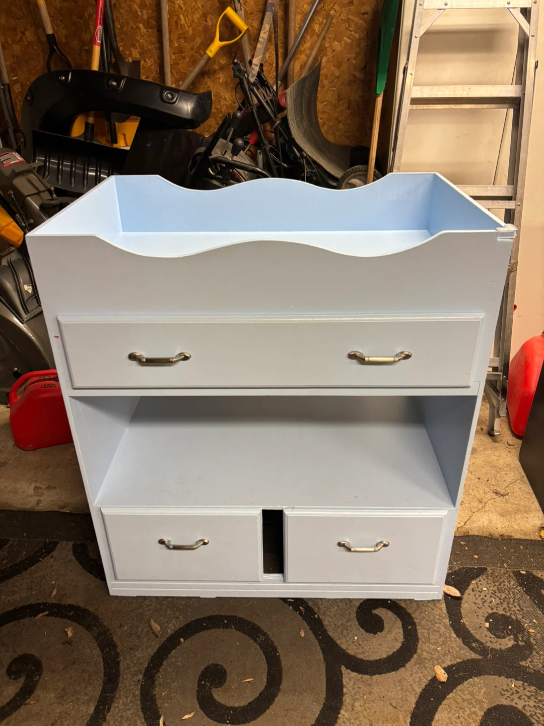 Light Blue Changing Table with Drawers and Shelf