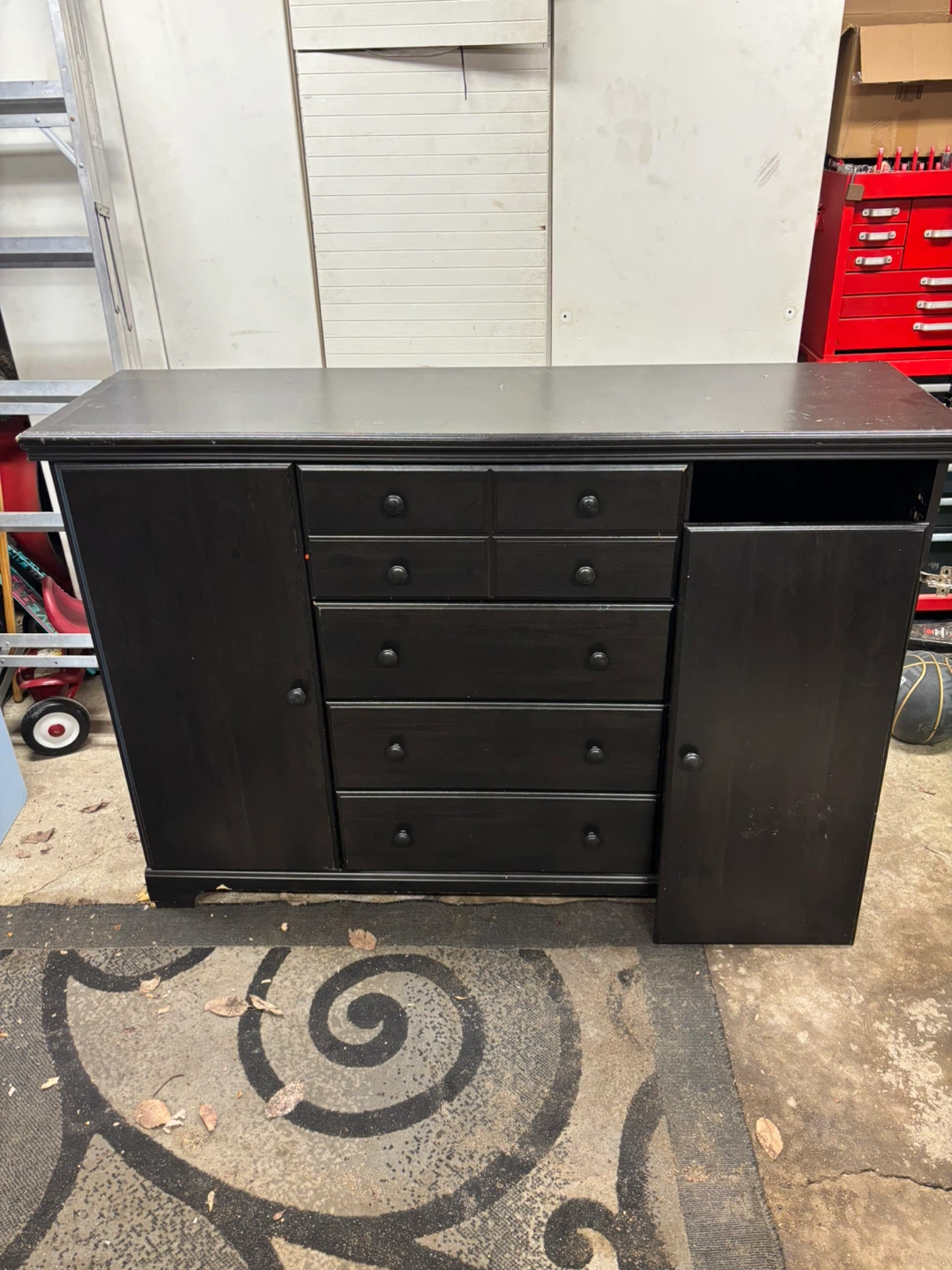 Black Dresser with Drawers and Cabinet