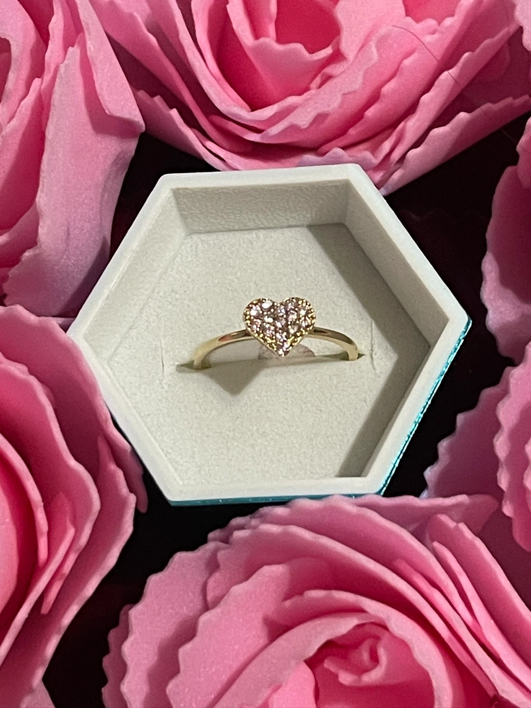 Gold Heart Ring with Pink Stones