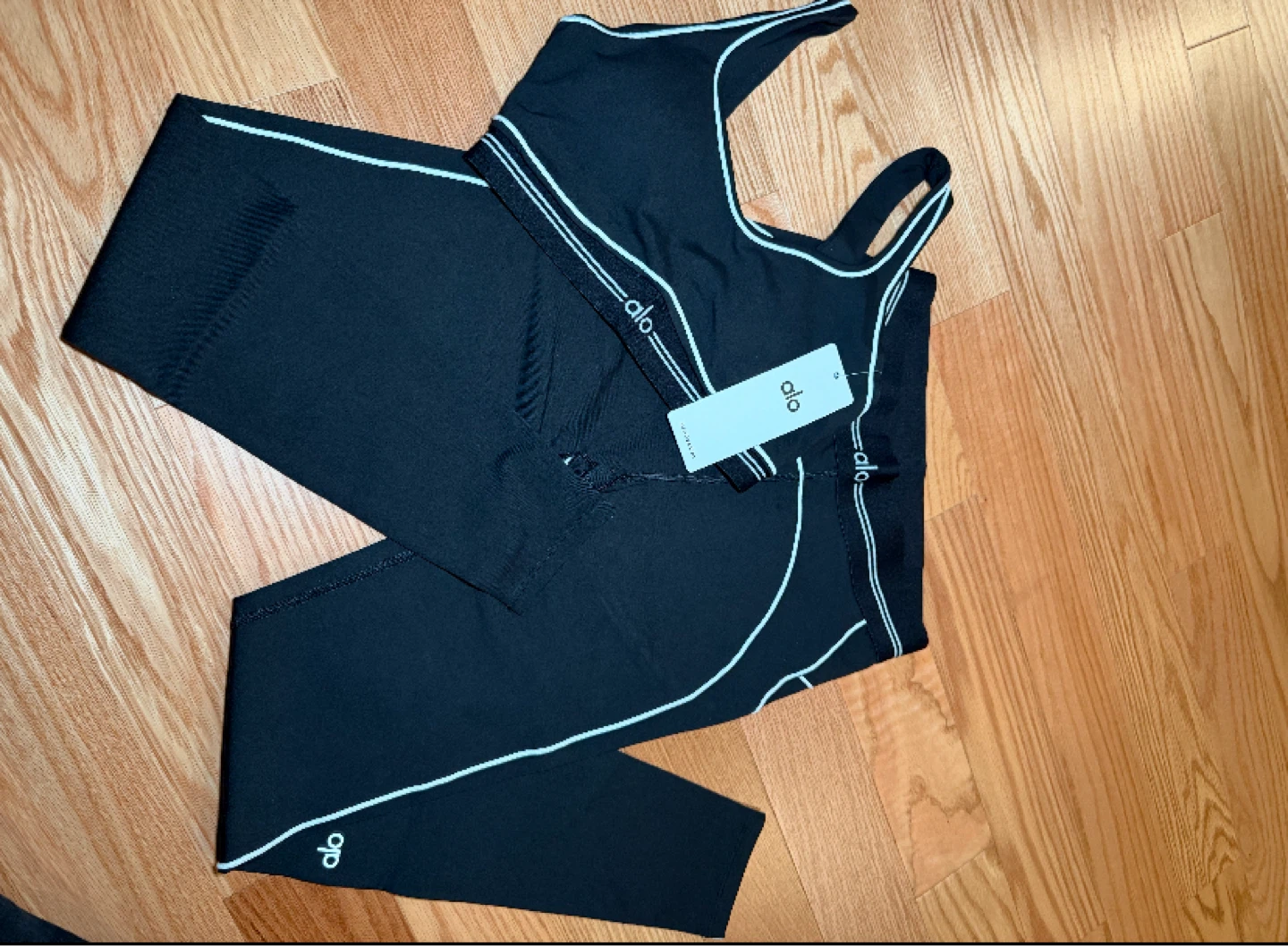 Alo Yoga Black Sports Bra and Leggings Set