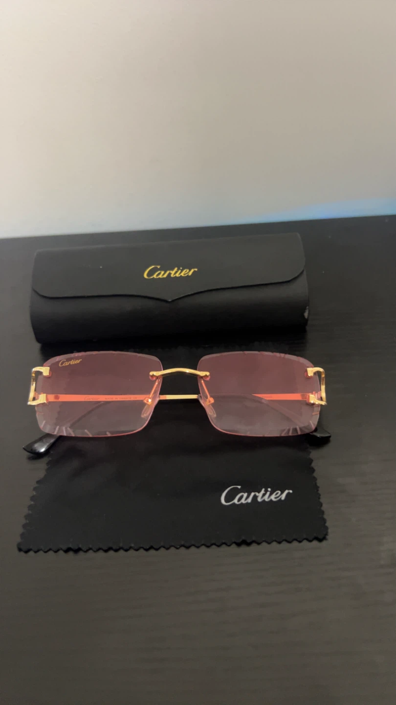Cartier Rimless Pink Sunglasses with Case