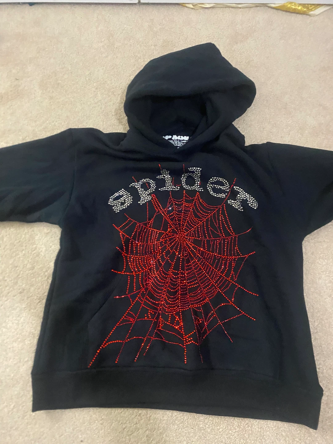 Sp5der red Rhinestone Hoodie