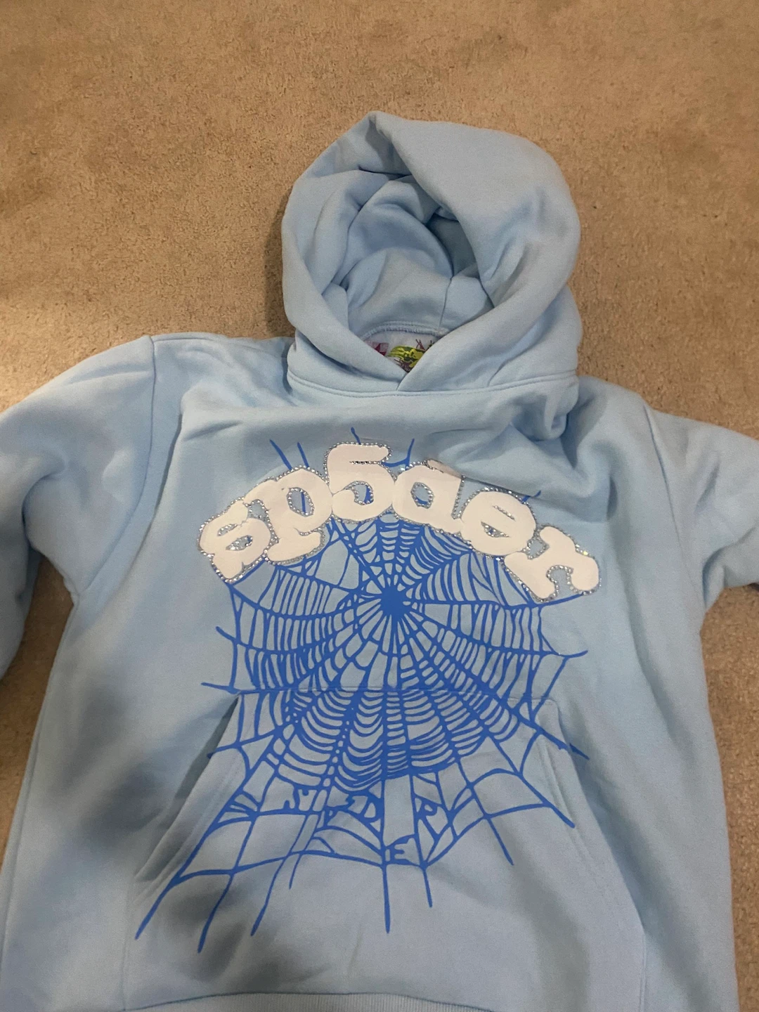 Sp5der Hoodie Baby Blue Spiderweb