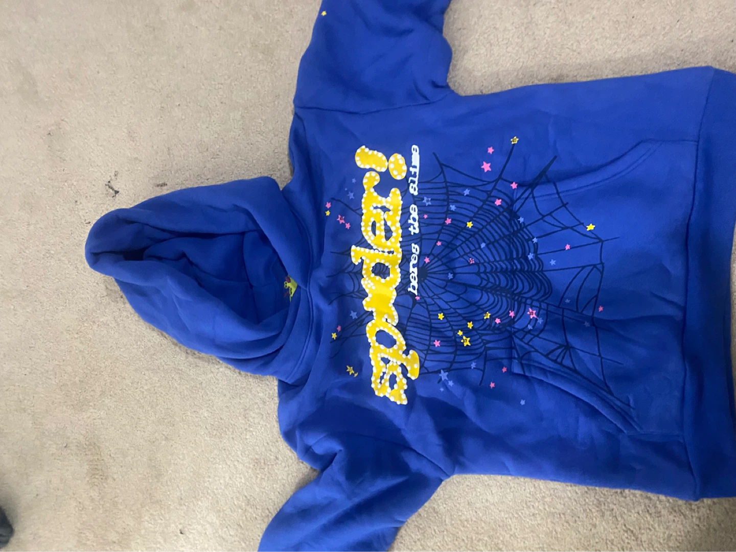 Sp5der Hoodie dark blue and yellow