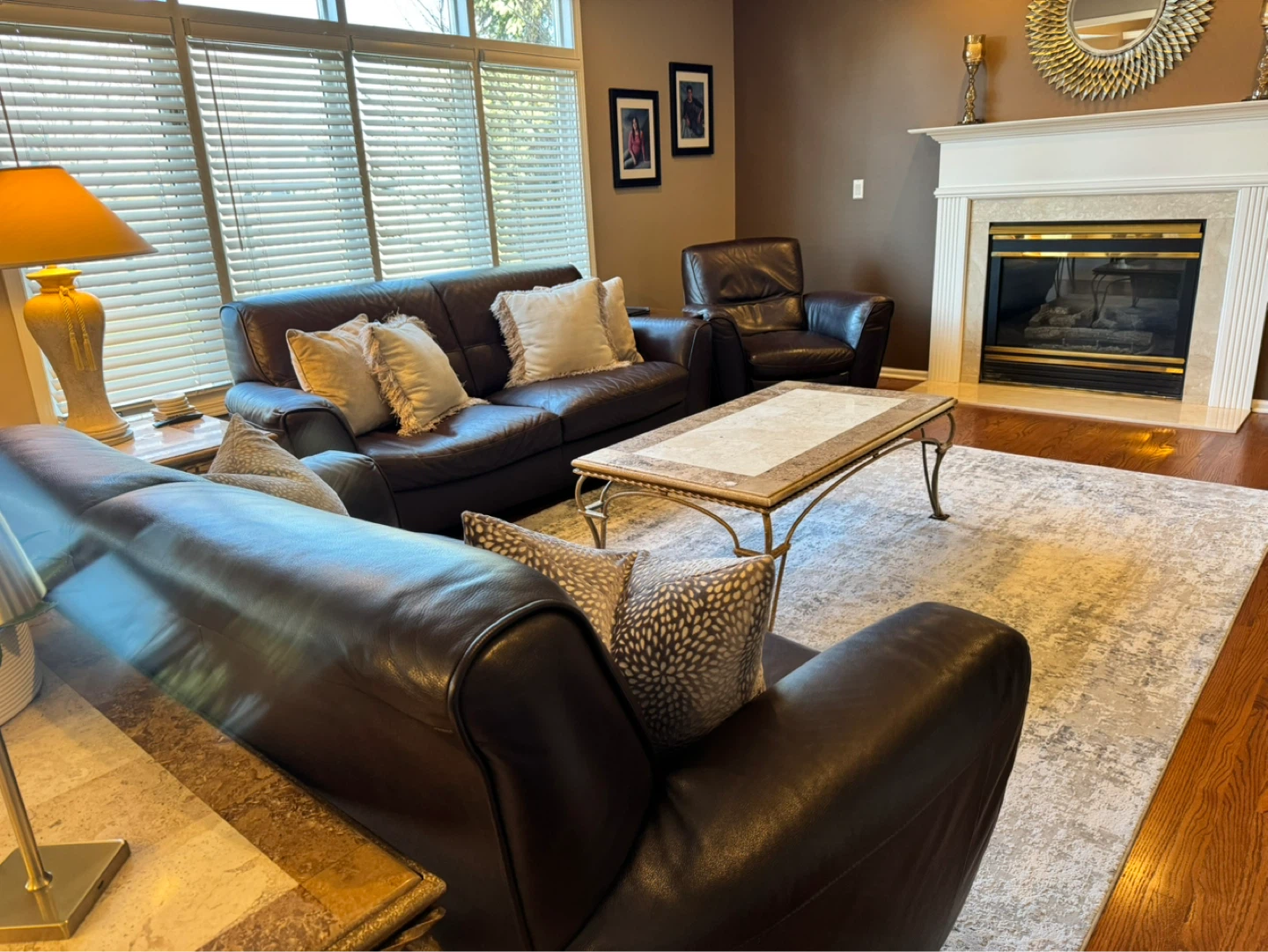 Dark Brown Leather Sofa Set - 3 Piece - photo 2