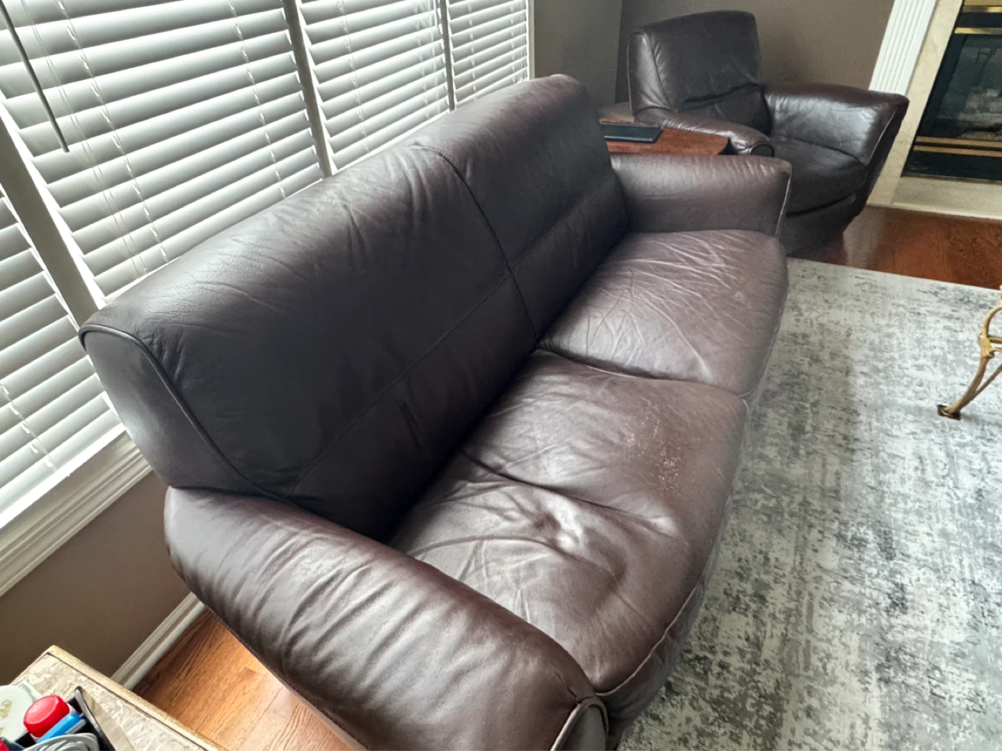 Dark Brown Leather Sofa Set - 3 Piece - photo 3