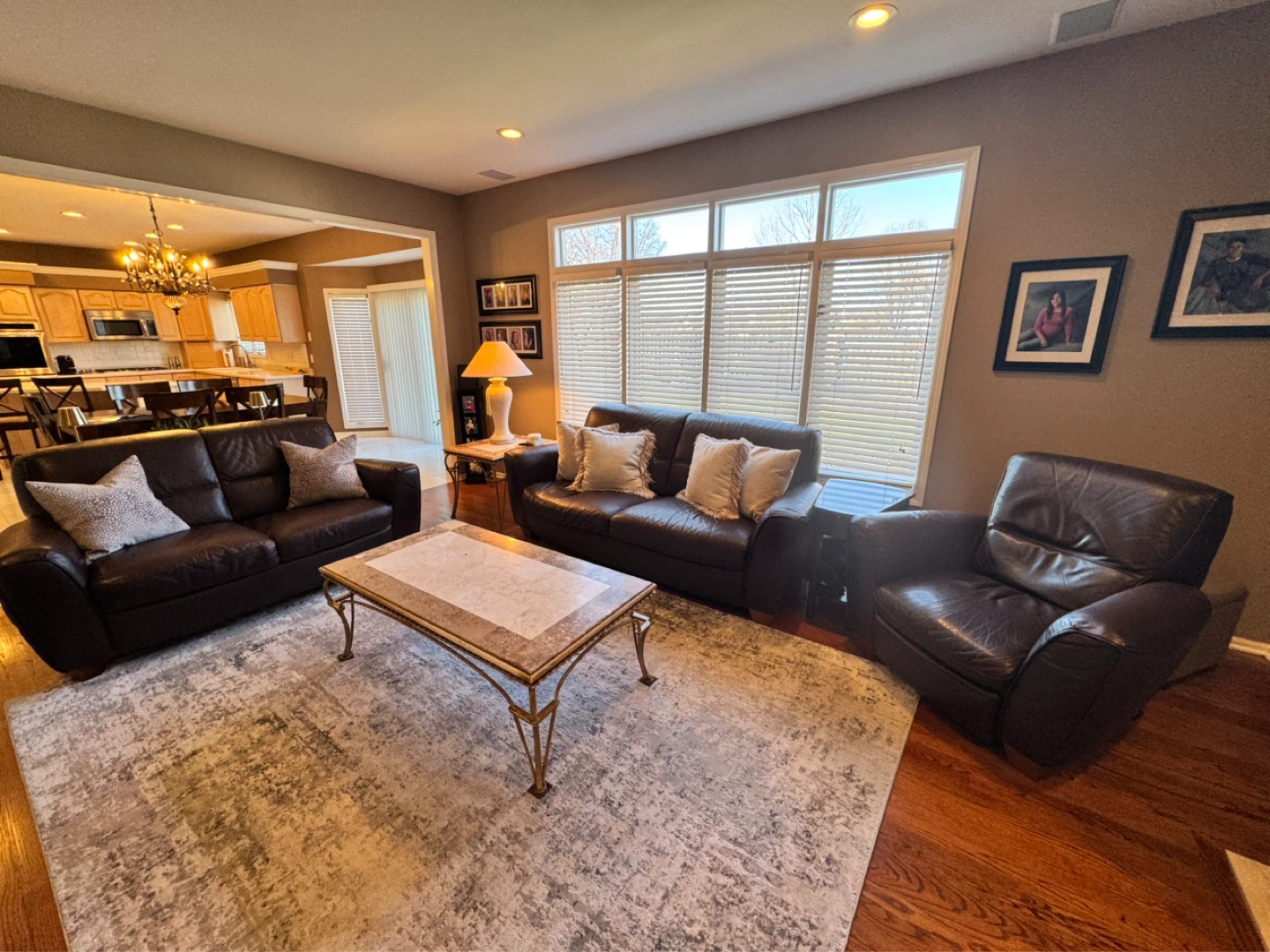 Dark Brown Leather Sofa Set - 3 Piece