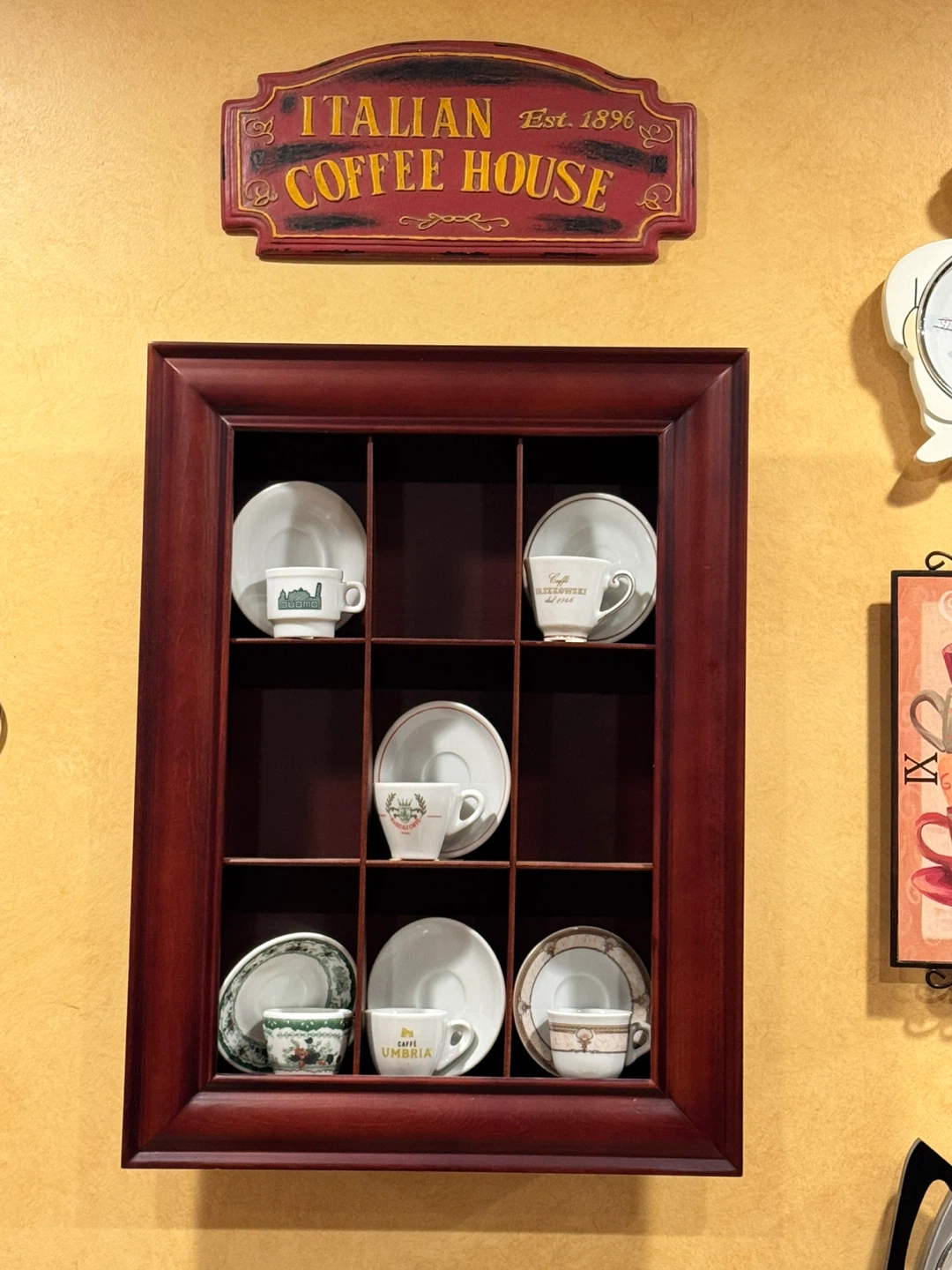 Wooden Cabinet with Porcelain Espresso Cups from Italy