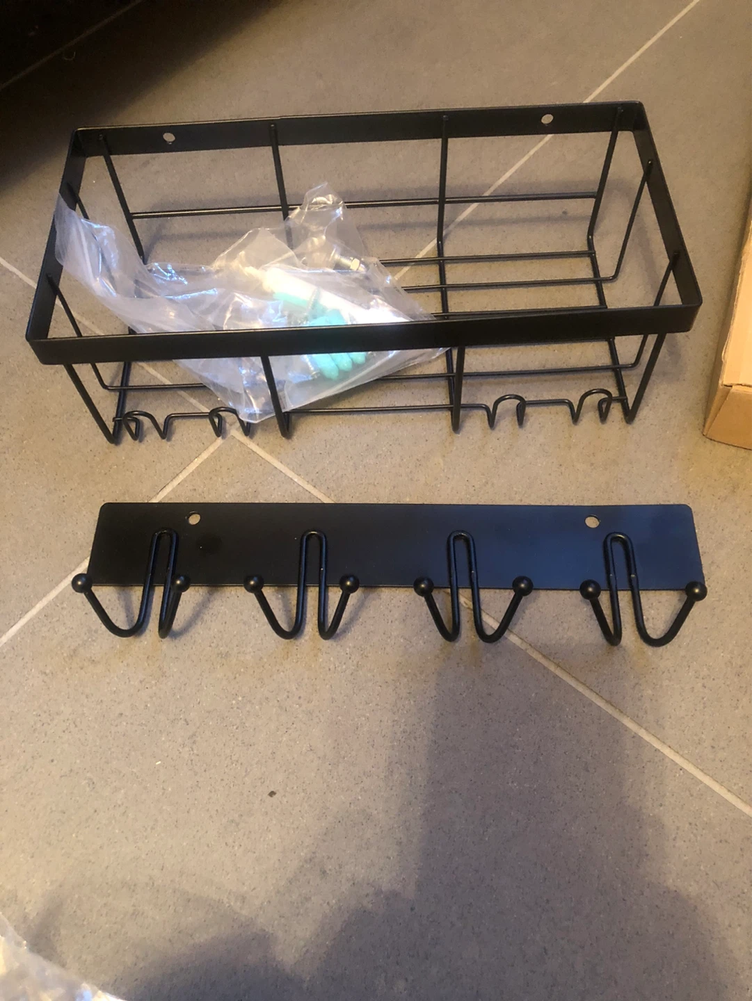 Black Metal Wall Mount Basket with Hooks