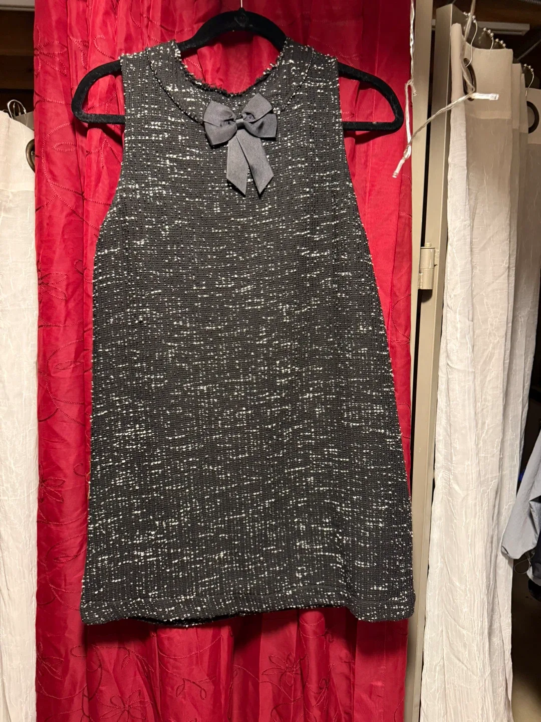 Zara Black & White Tweed Dress with Bow - Size S - photo 2