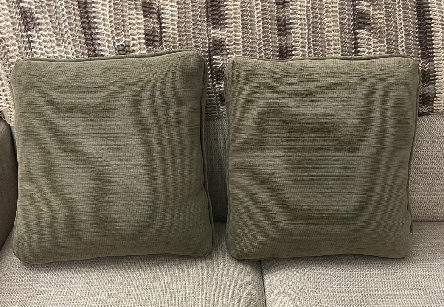 🌱 Two Square Decorative Throw Pillows (Cushions) - Olive Green