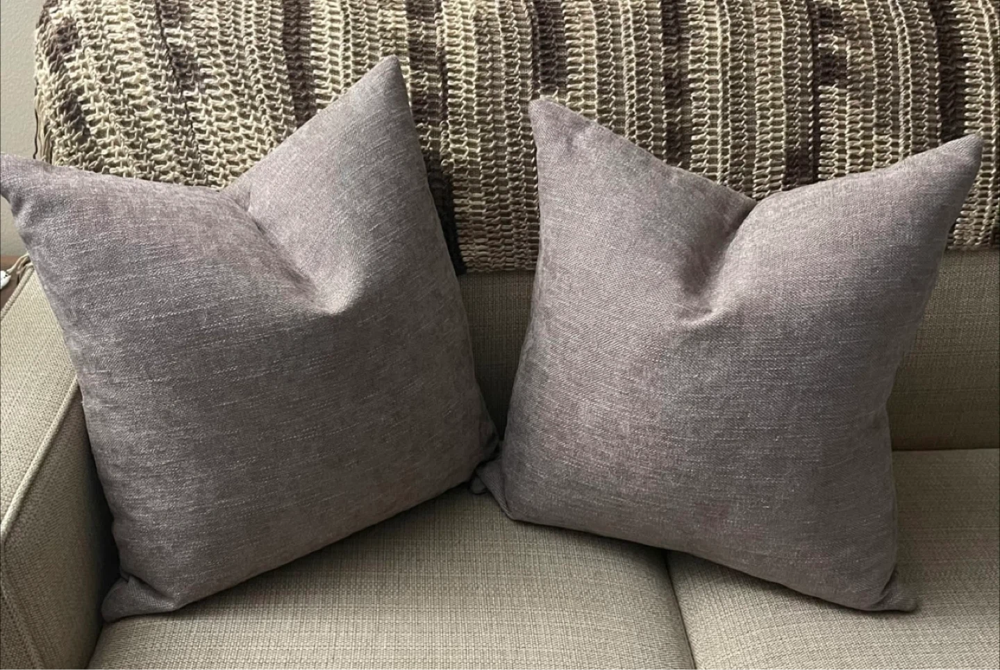 🌱 Two Large Square Decorative Throw Pillows (Cushions) - Grey