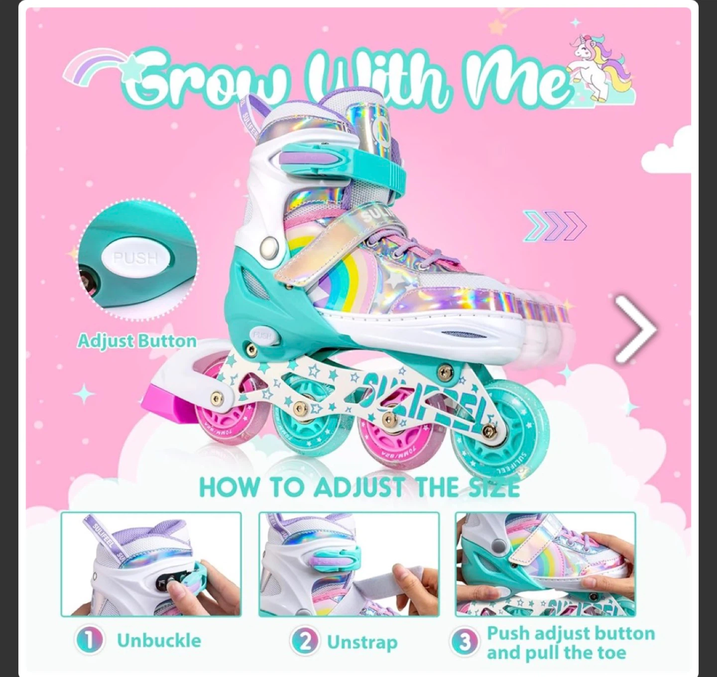 Sulifeel Adjustable Inline Skates with Light Up Wheels - photo 3