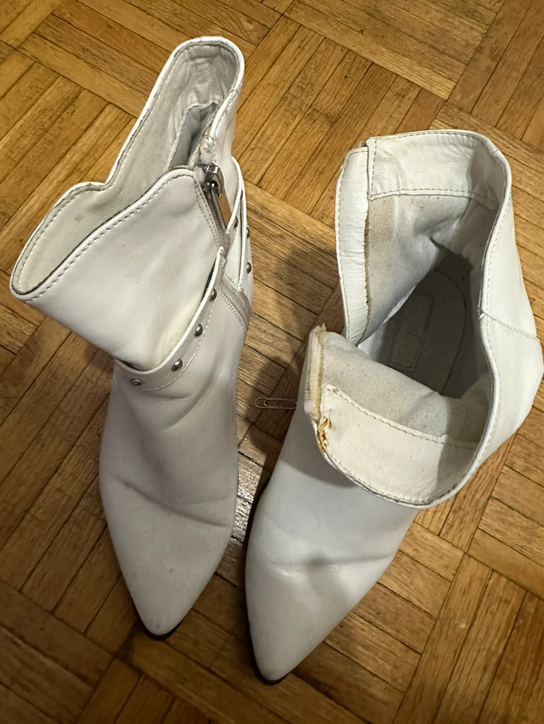 White Leather Pointed Toe Ankle Boots