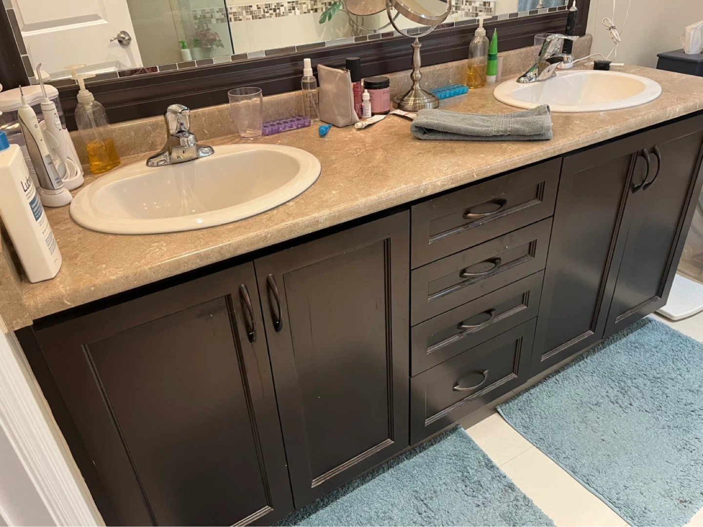 Double Sink Bathroom Vanity with Dark Brown Cabinets - photo 3
