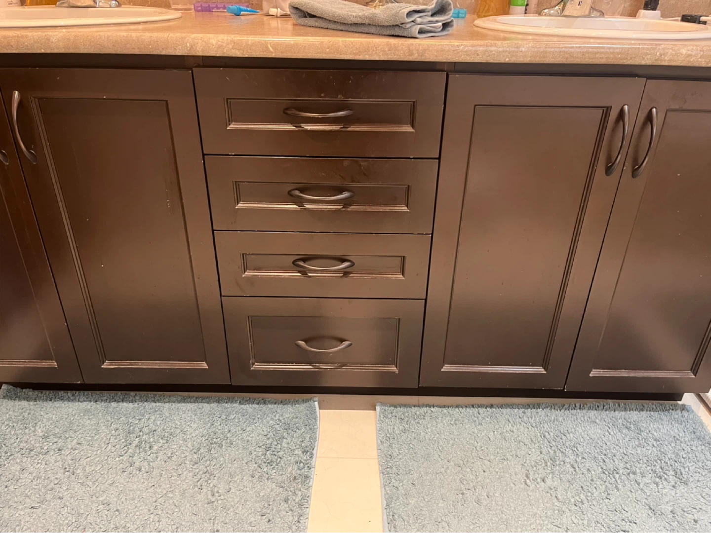 Double Sink Bathroom Vanity with Dark Brown Cabinets - photo 2