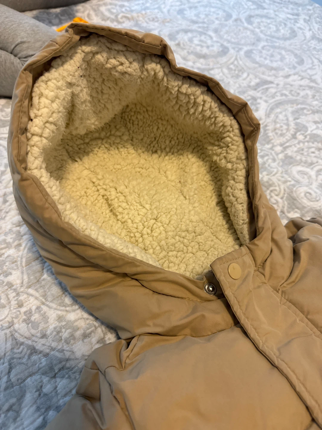 Tan Puffer Jacket with Sherpa Lined Hood - photo 2