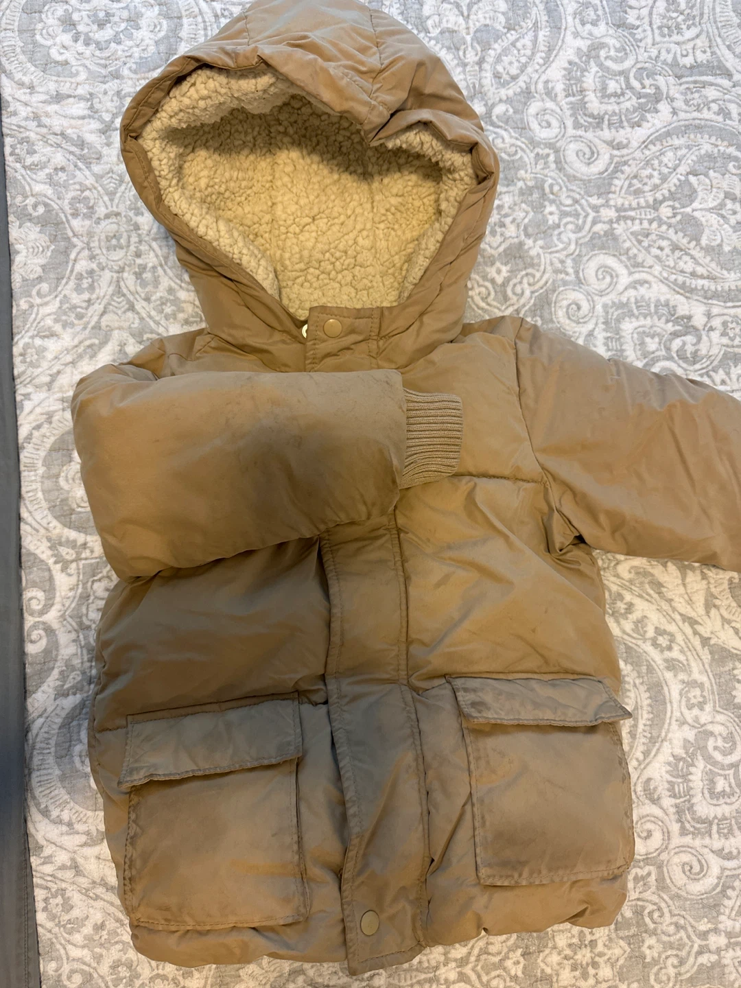 Tan Puffer Jacket with Sherpa Lined Hood - photo 4
