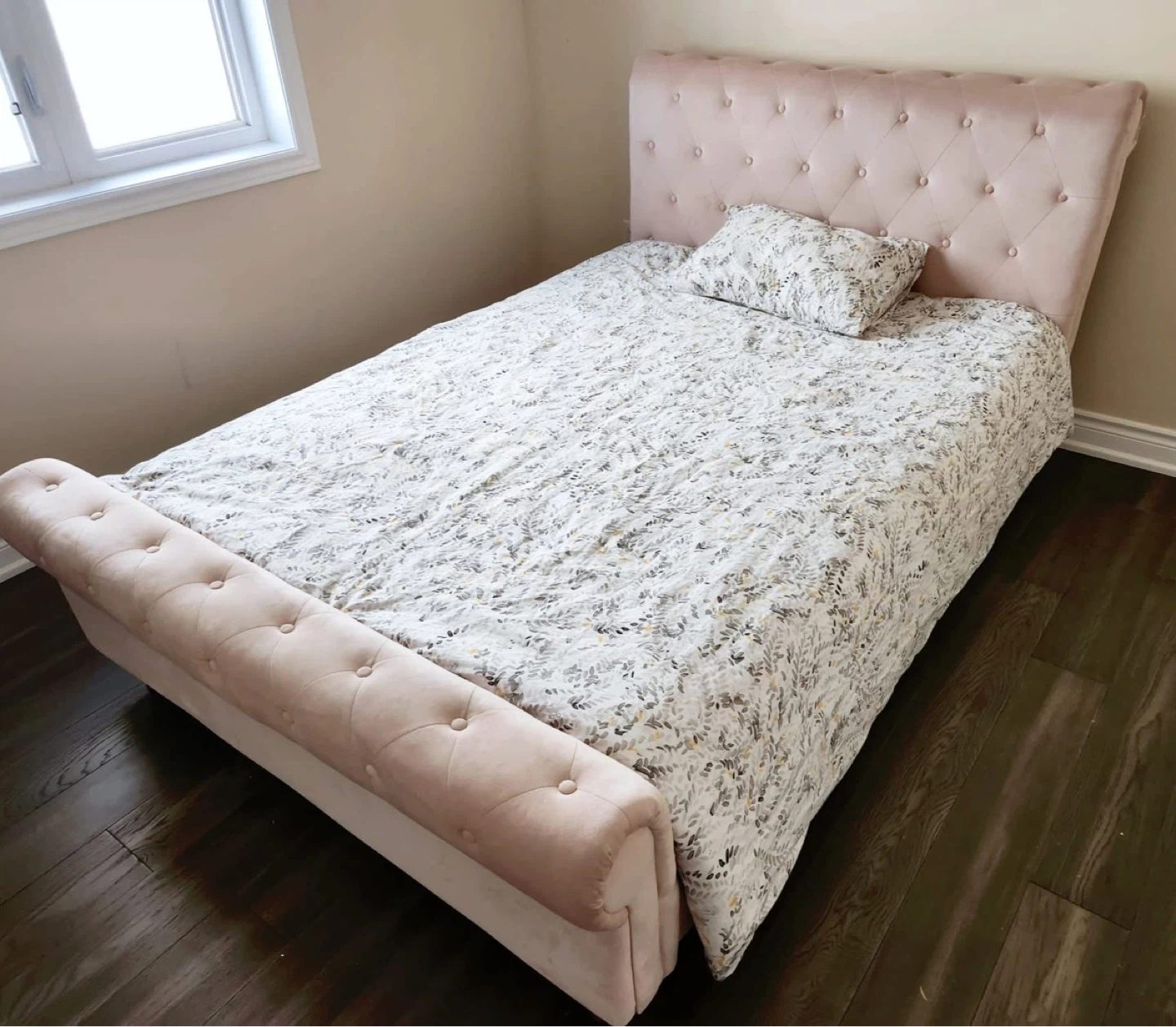 Structube Pink Velvet Tufted Bed Frame with Headboard