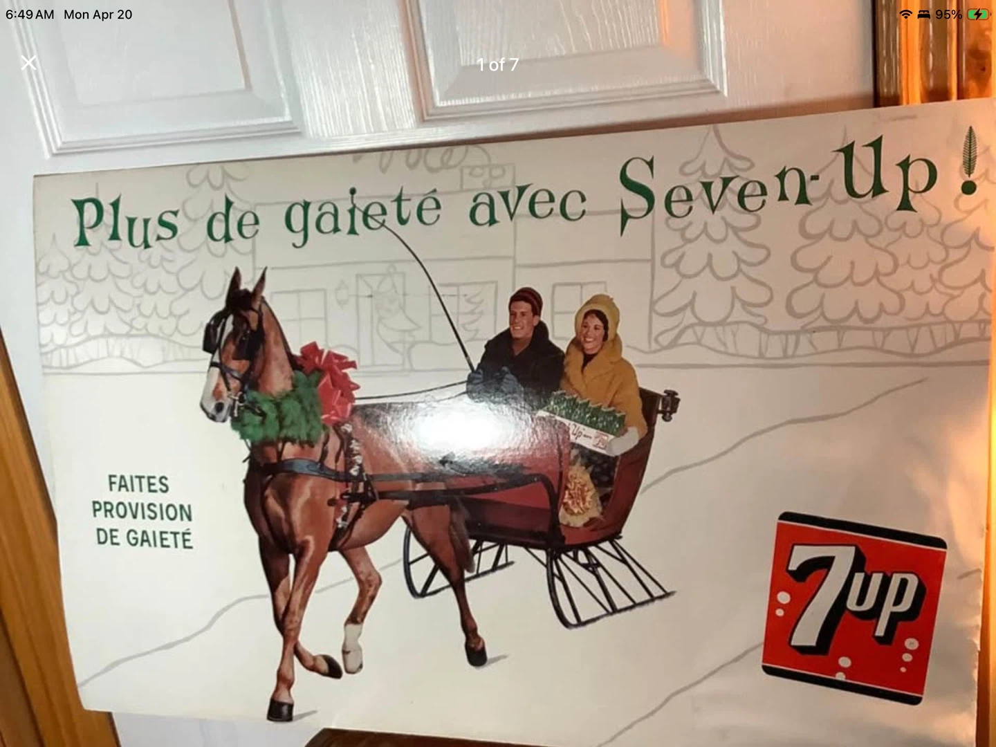 Lg Vtg 1960 7 UP Soda French Cdn Advertising Lithograph 🐞