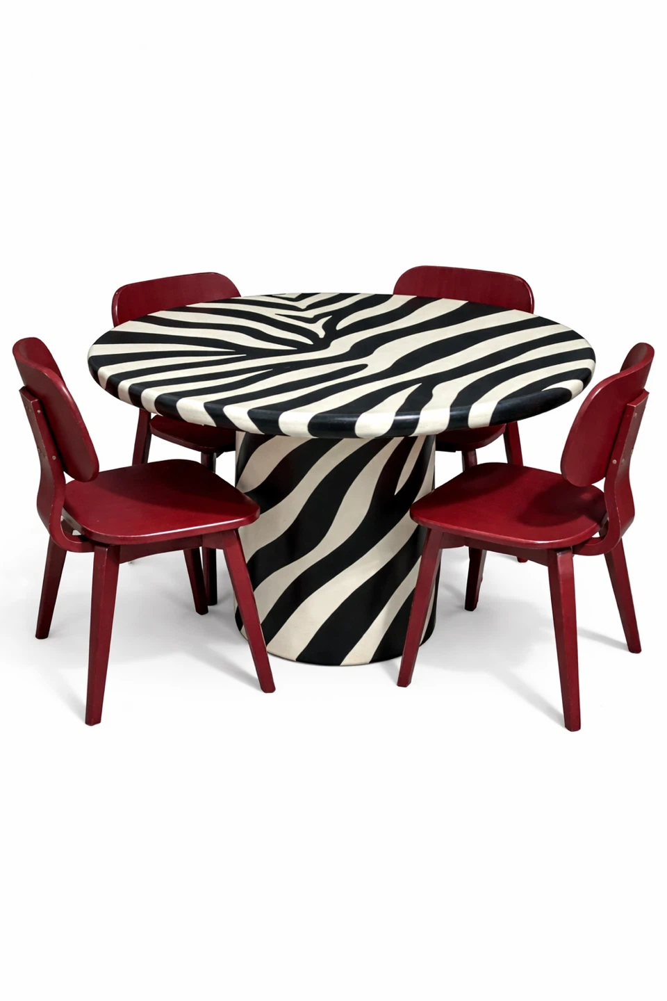 Zebra Print Dining Table with 4 Red Chairs