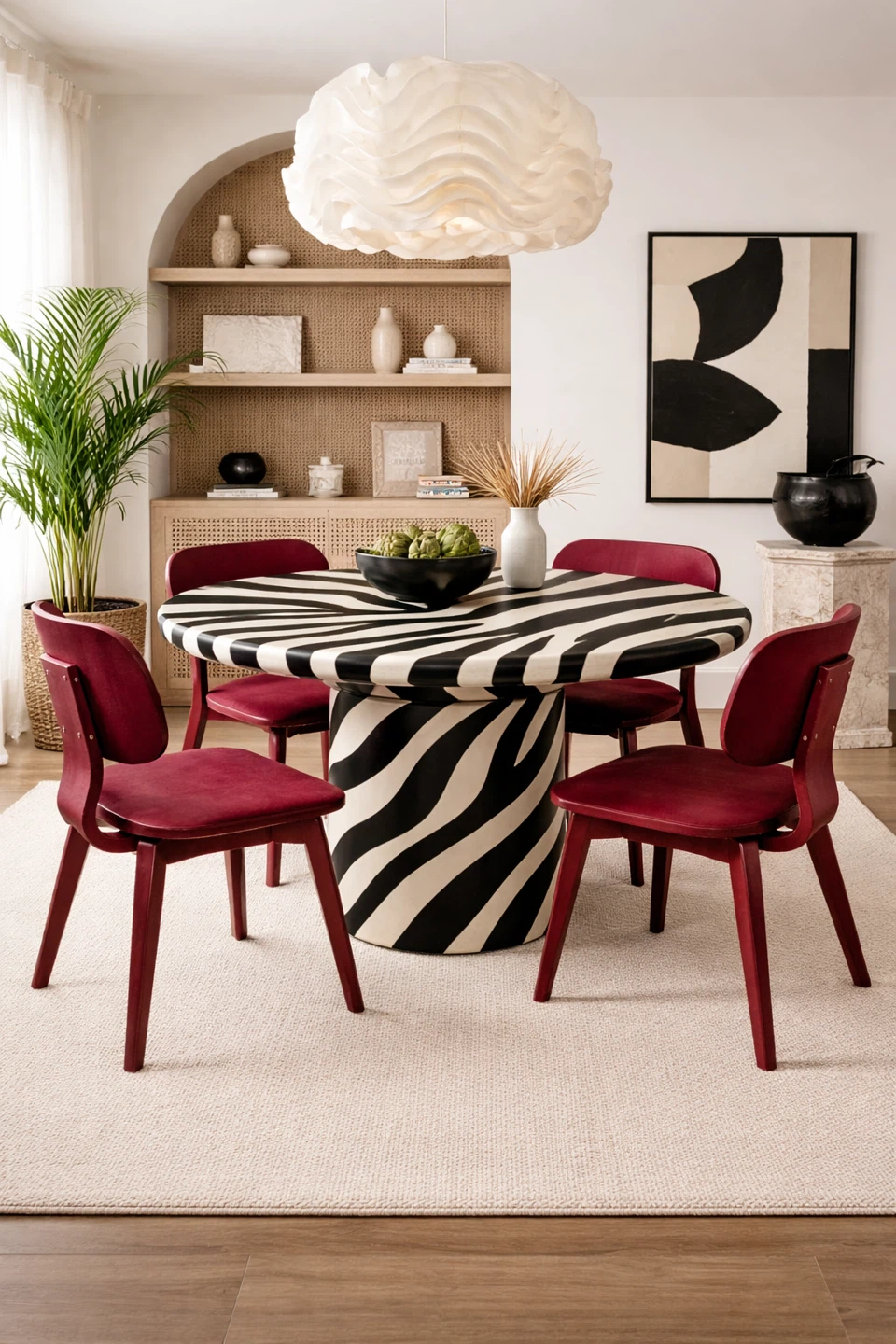 Zebra Print Dining Table with 4 Red Chairs - photo 2