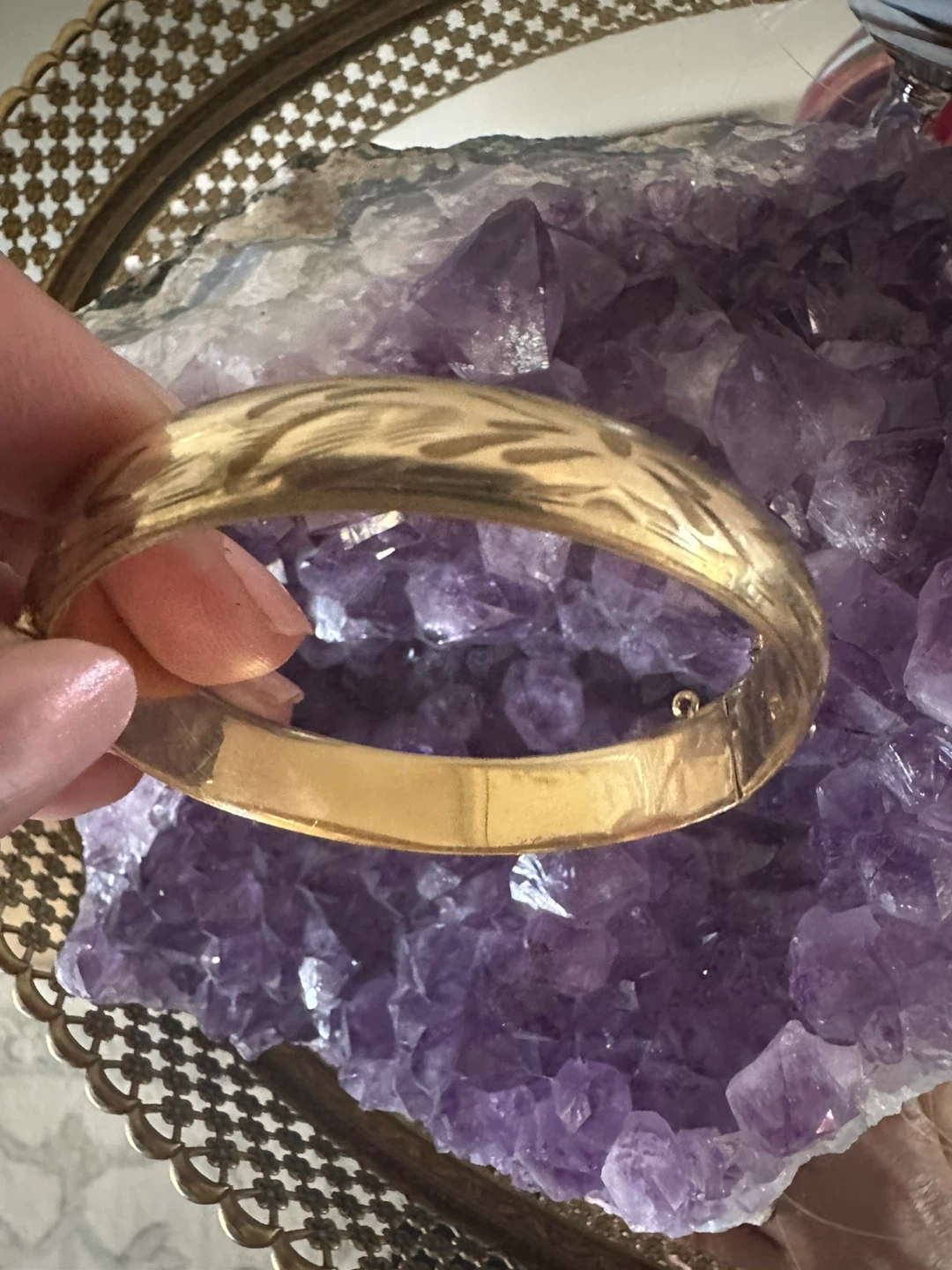 Vintage Gold Tone Engraved Bangle Bracelet