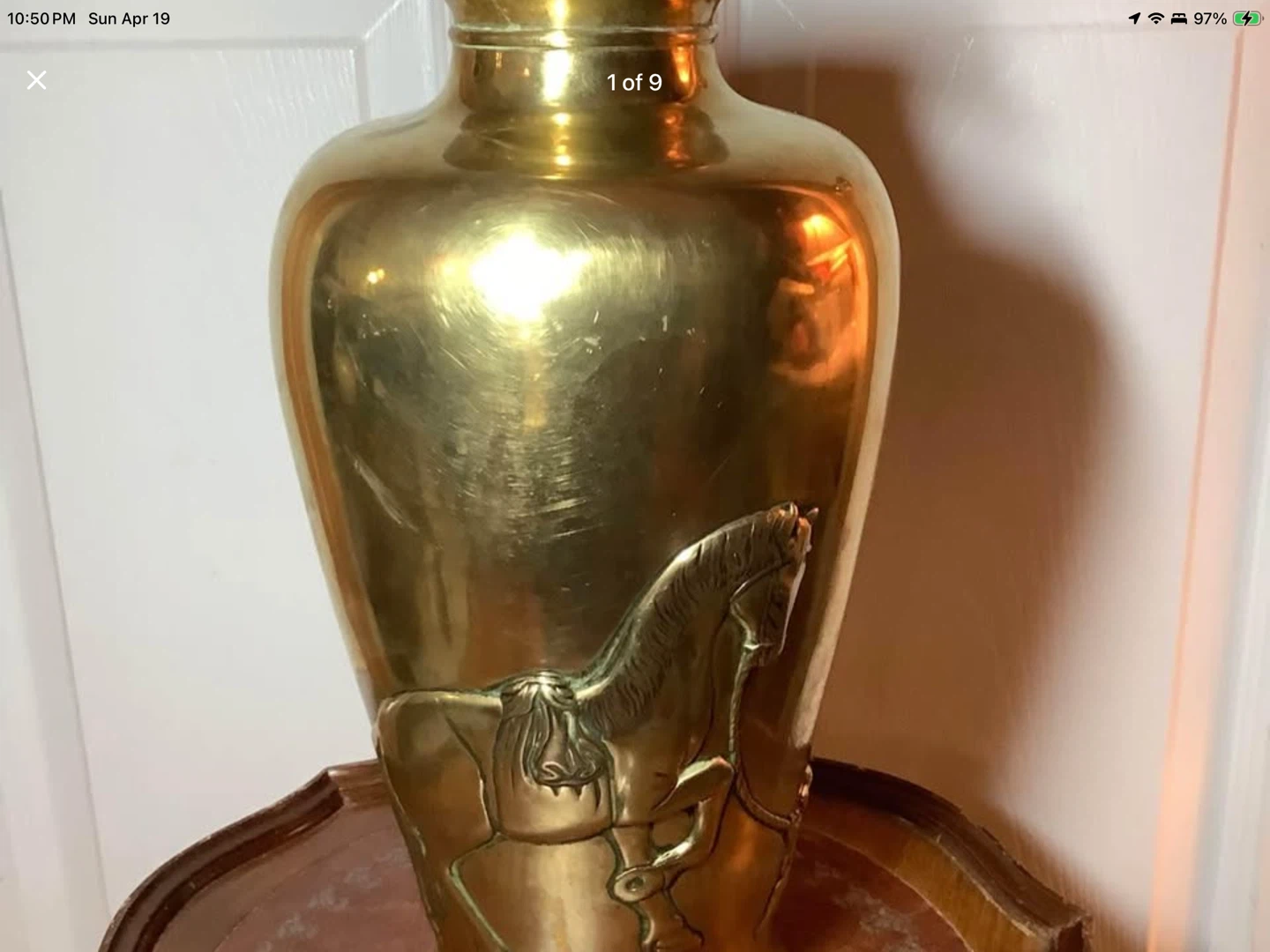 Lg Vtg Solid Brass Vase w Embossed Horse & Monkey Motifs 🐞