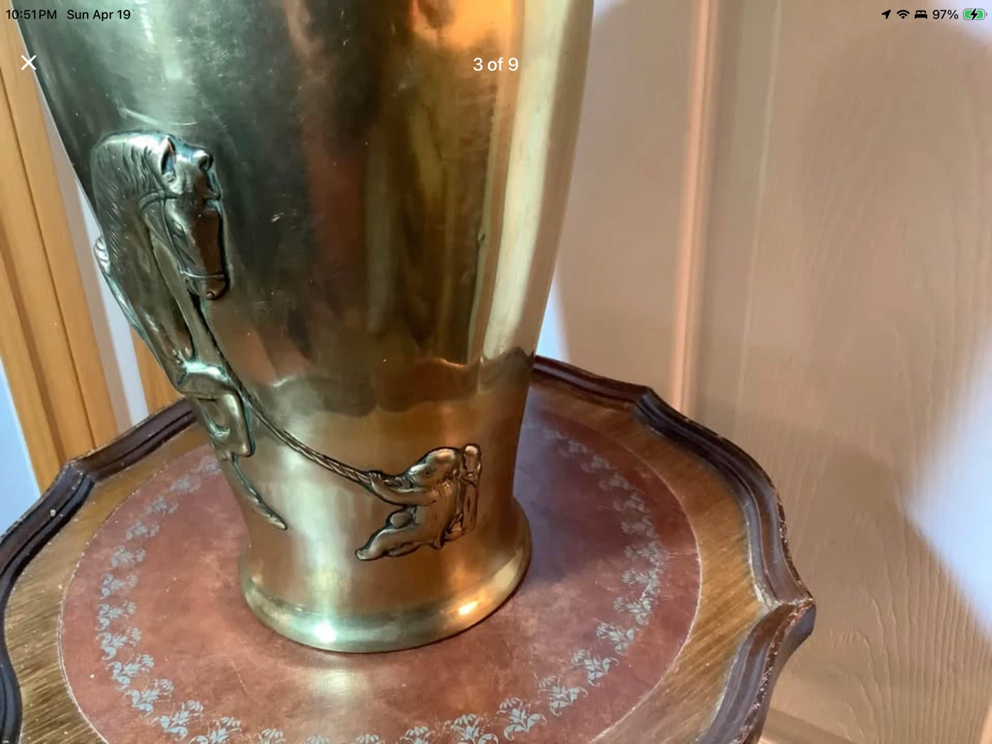 Lg Vtg Solid Brass Vase w Embossed Horse & Monkey Motifs 🐞 - photo 3