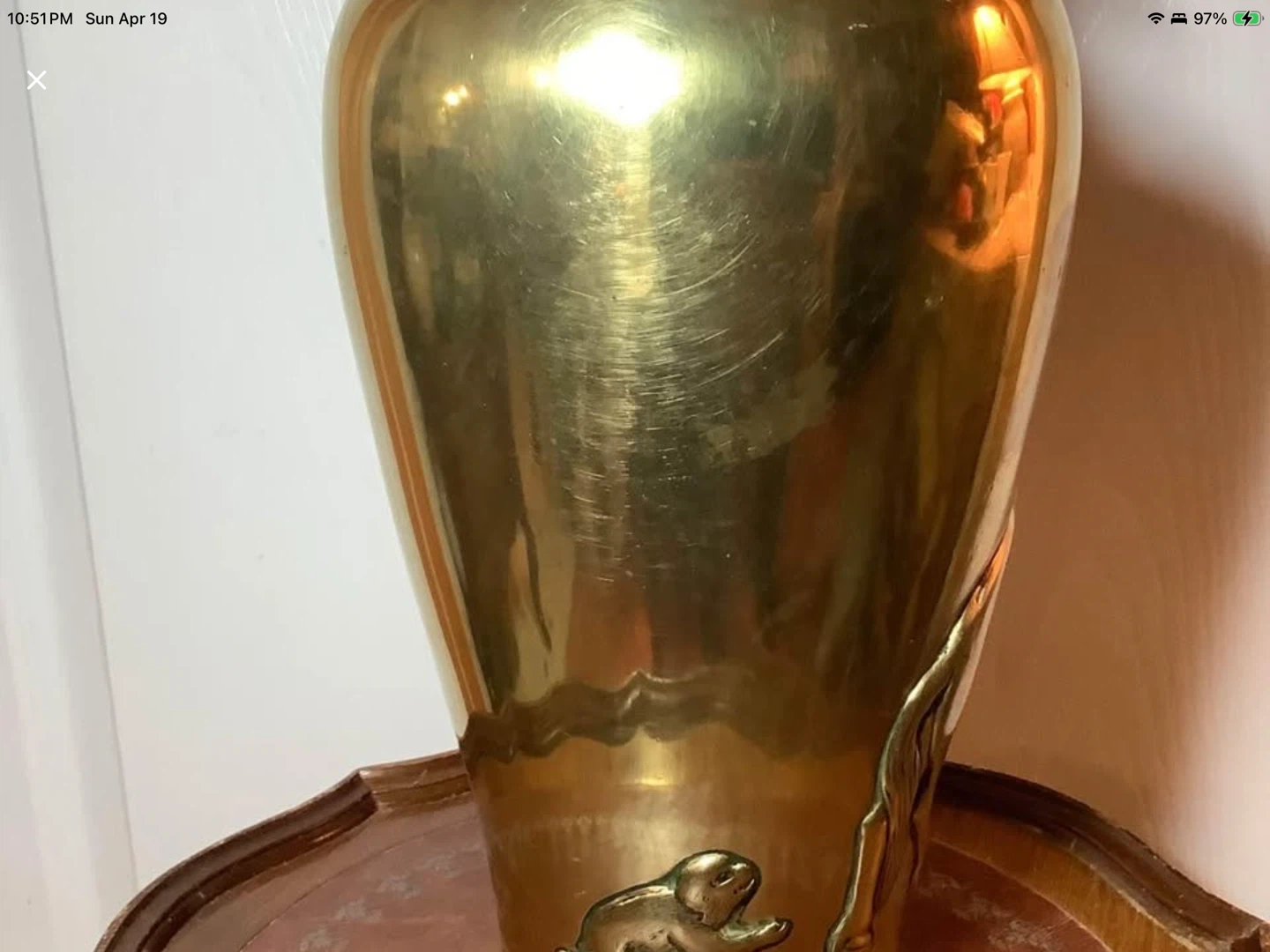 Lg Vtg Solid Brass Vase w Embossed Horse & Monkey Motifs 🐞 - photo 4