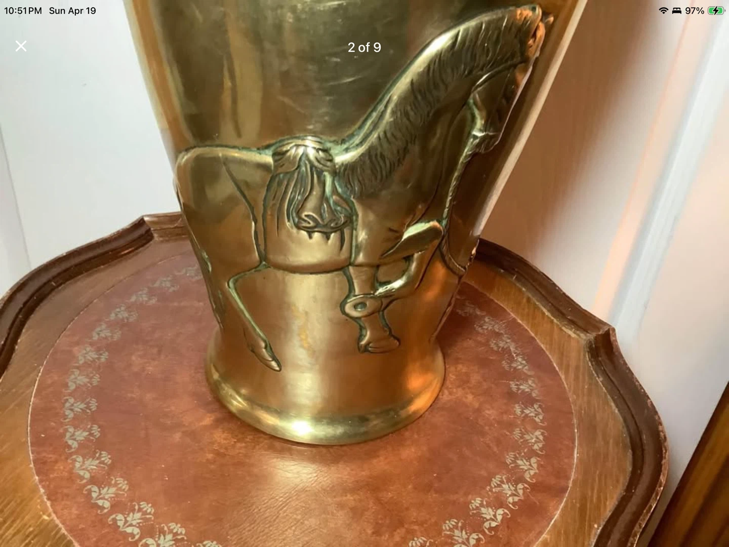 Lg Vtg Solid Brass Vase w Embossed Horse & Monkey Motifs 🐞 - photo 2