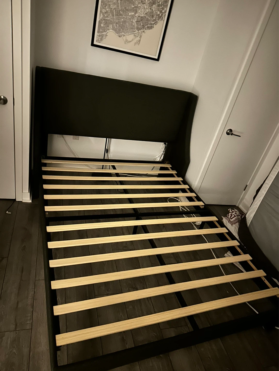 Queen, metal frame + wood slats, no box spring needed - photo 2