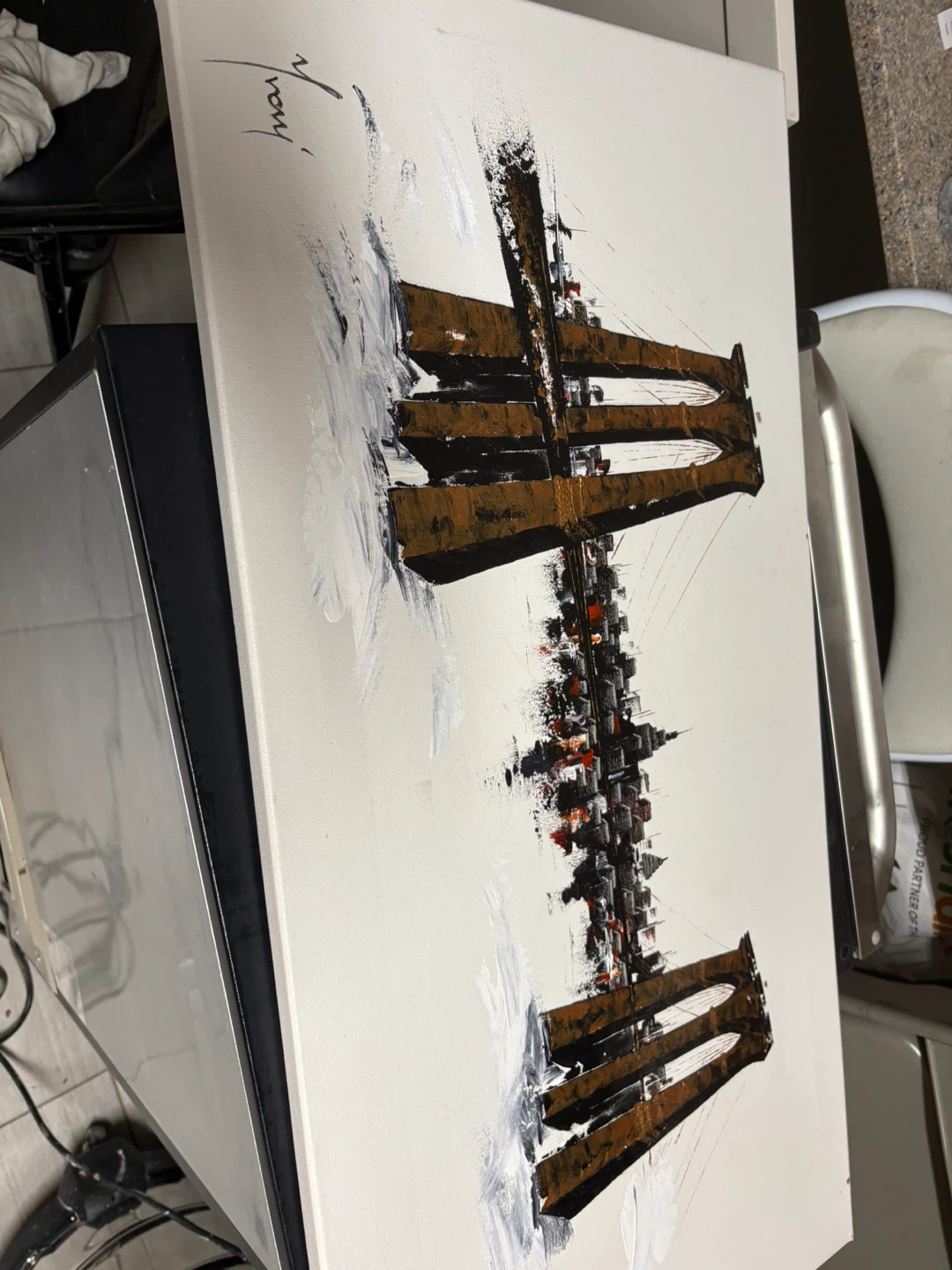 Brooklyn Bridge Abstract Canvas Art Painting - photo 2