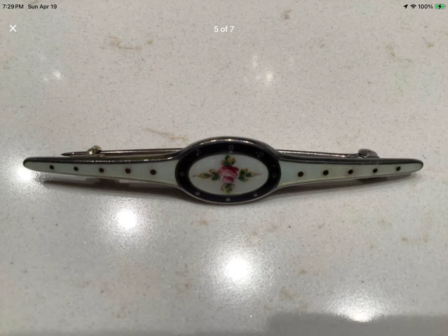 Art Nouveau Hand Painted Enamel & Sterling Silver Bar Brooch 🐞 - photo 5