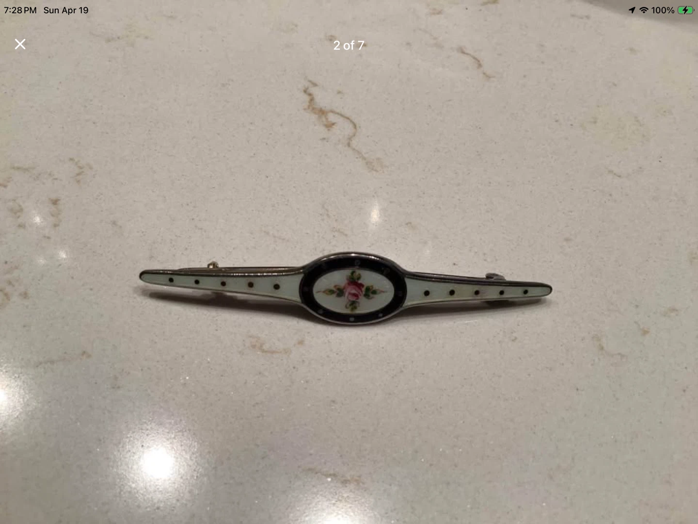 Art Nouveau Hand Painted Enamel & Sterling Silver Bar Brooch 🐞 - photo 2