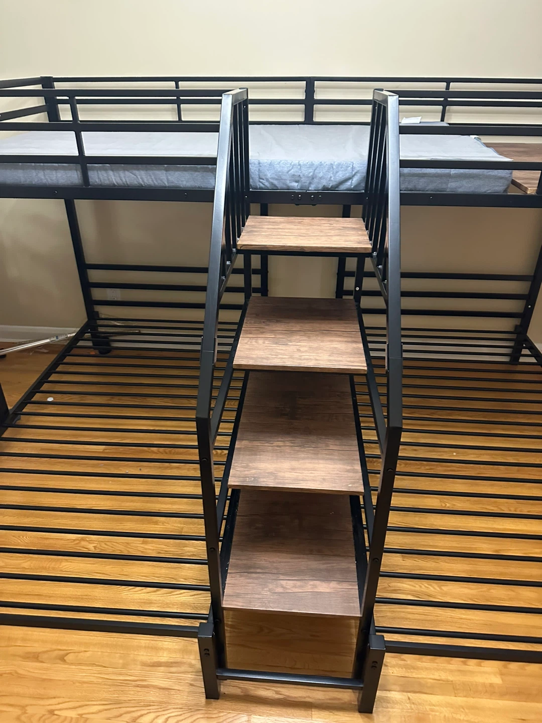 Black Metal Triple Bunk Bed with Stairs - photo 2