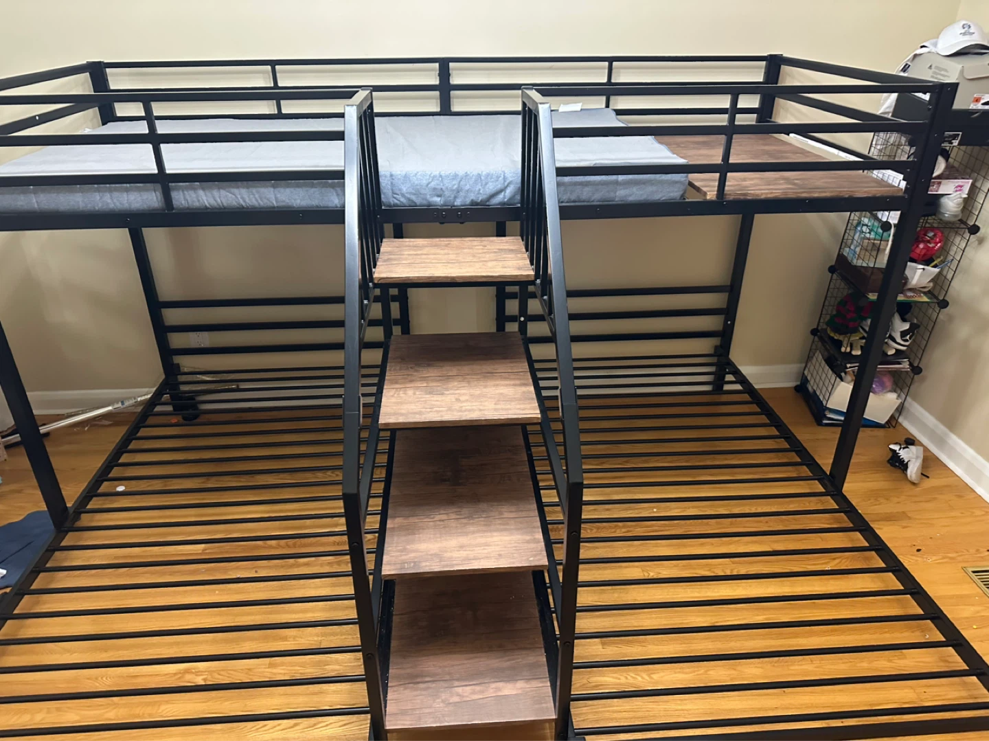 Black Metal Triple Bunk Bed with Stairs - photo 3