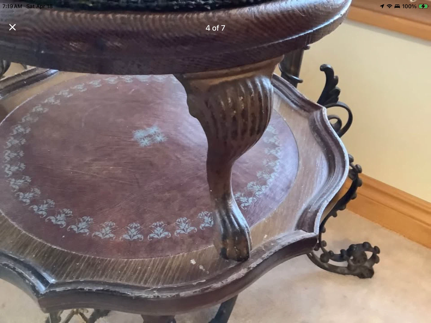 Ant/Vt Oak Foot Stool on Bronzed Metal Cabriole Legs 🐞 - photo 4