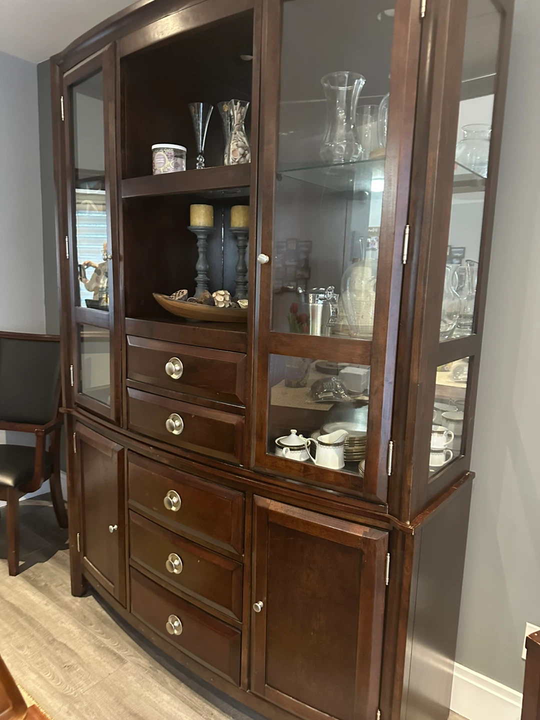 Dark Wood Dining Hutch with Glass Doors - photo 3