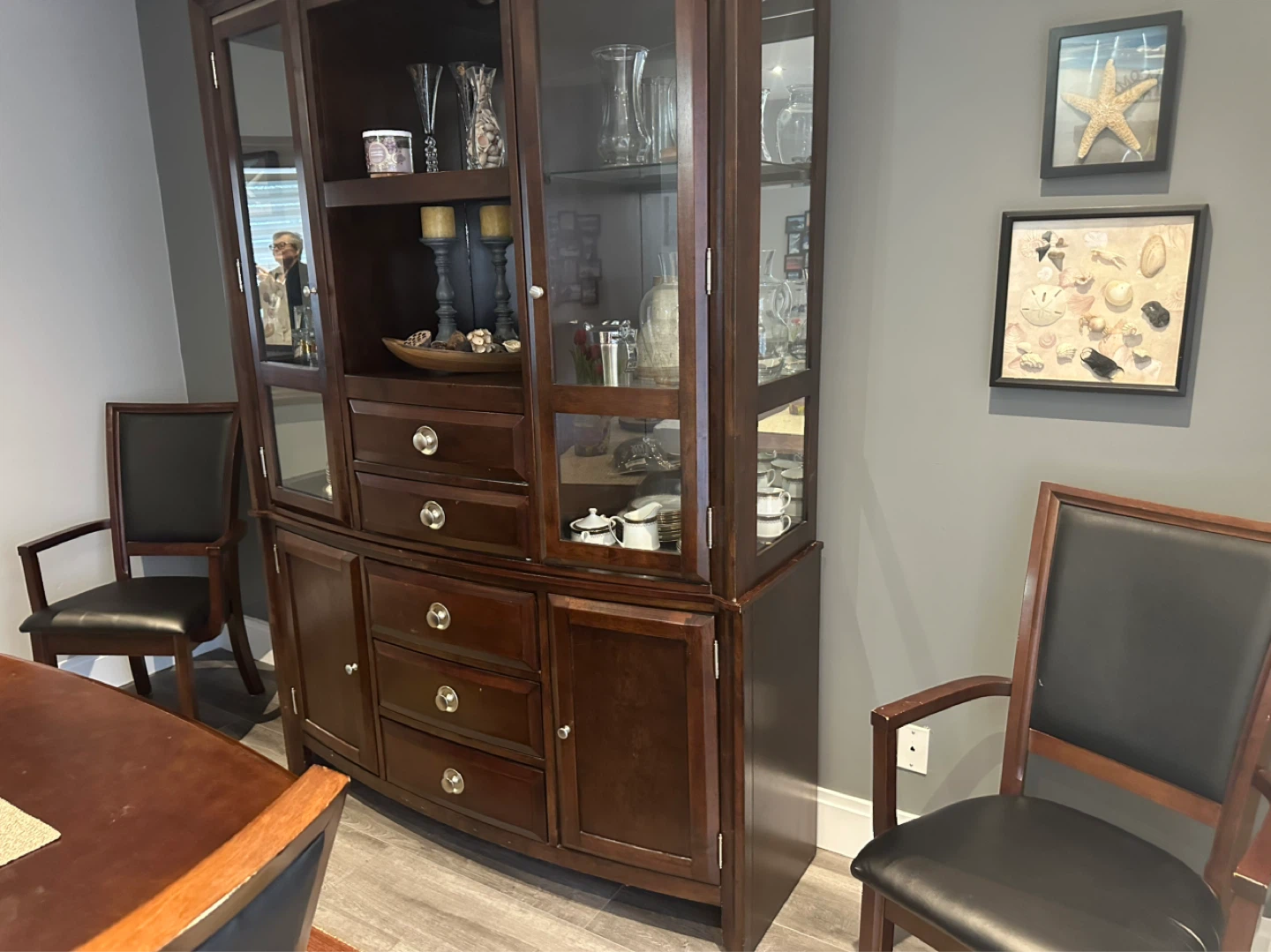 Dark Wood Dining Hutch with Glass Doors - photo 4