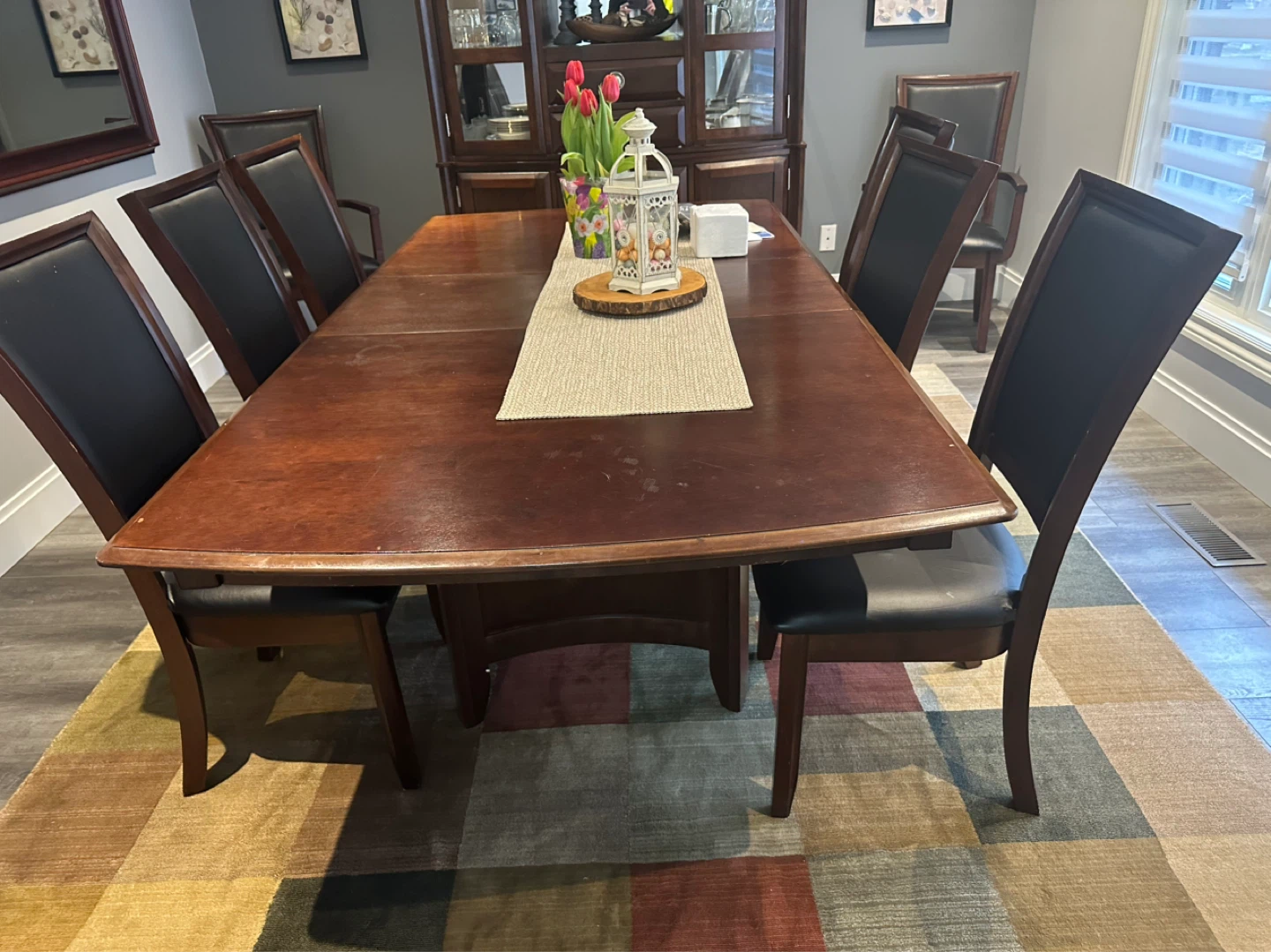 Dark Wood Dining Hutch with Glass Doors