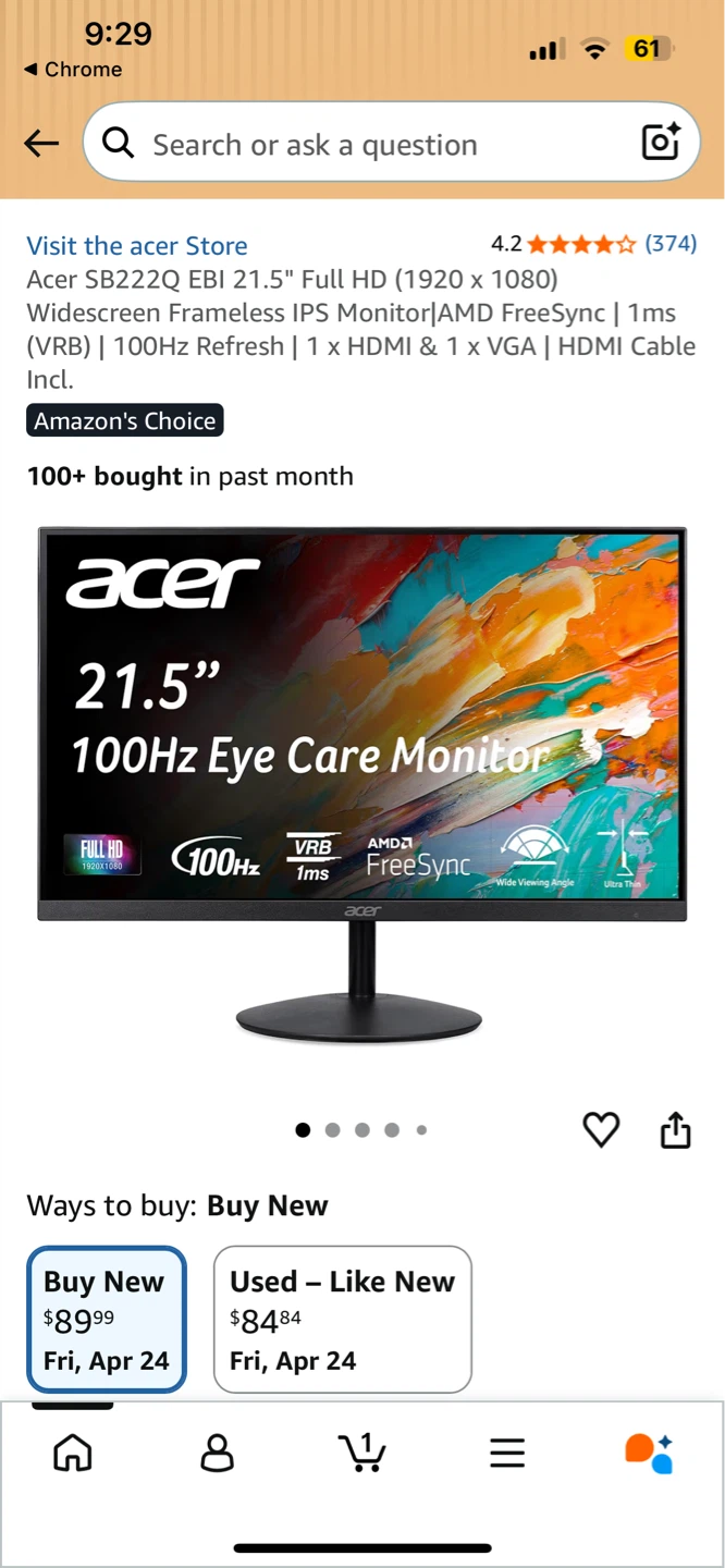 Acer 21.5" 100Hz Monitor - photo 3