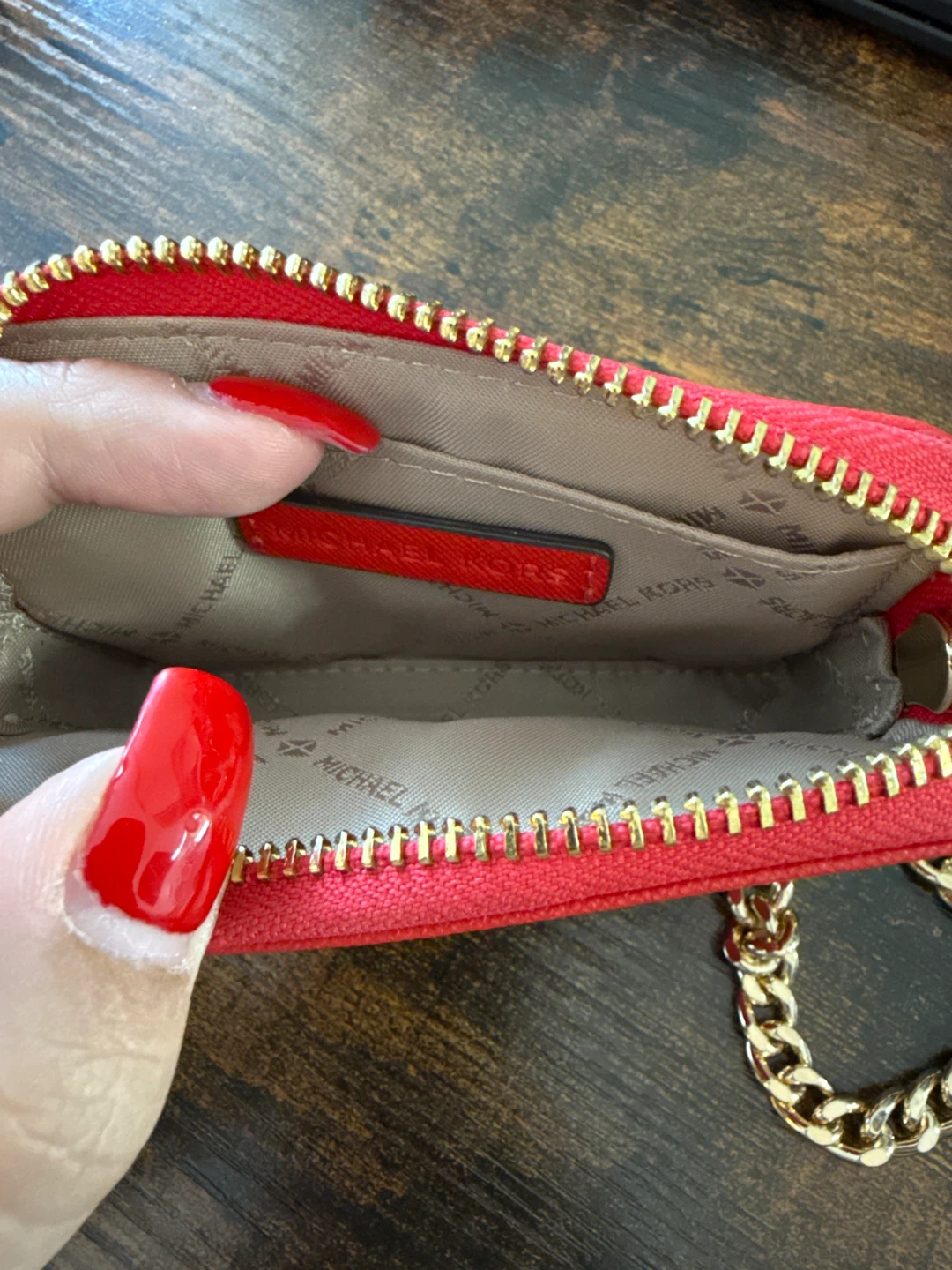 Michael Kors Red Card Holder Wallet with Chain - photo 4