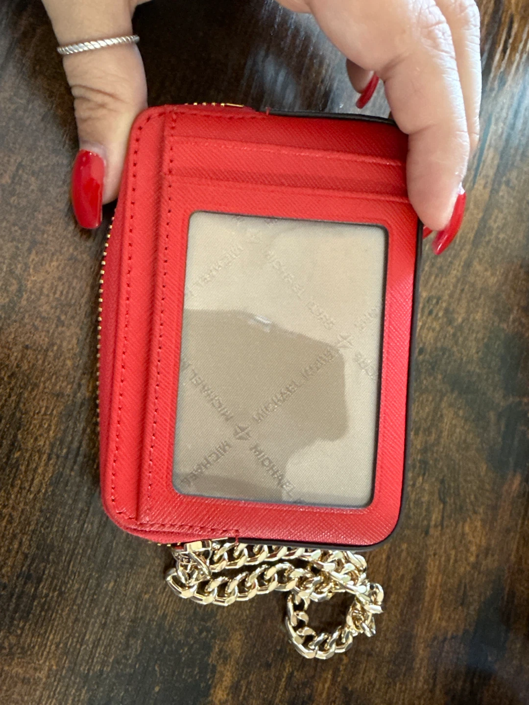 Michael Kors Red Card Holder Wallet with Chain - photo 3