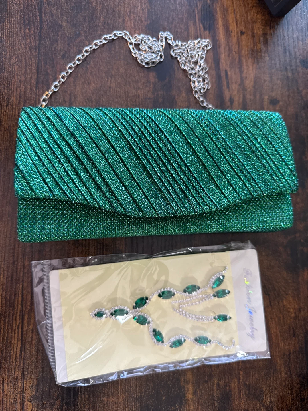 Green Glitter Clutch Purse with Matching Jewelry Set