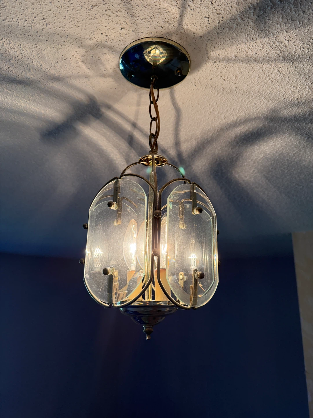 Vintage Chandelier with Glass and Brass Accents