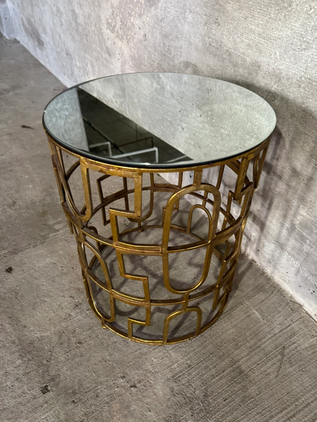 Gold Metal Round Side Table with Mirrored Top - photo 2